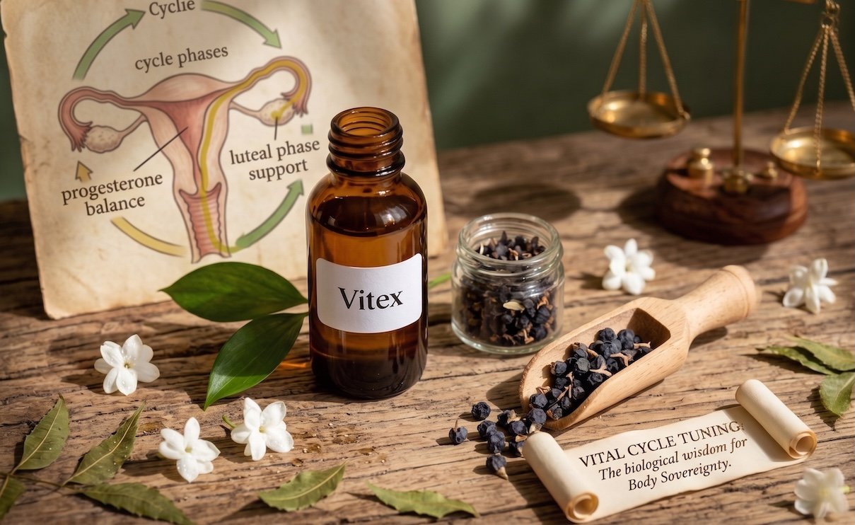 Vitex Chaste Tree Berry tincture and dried berries for natural progesterone balance